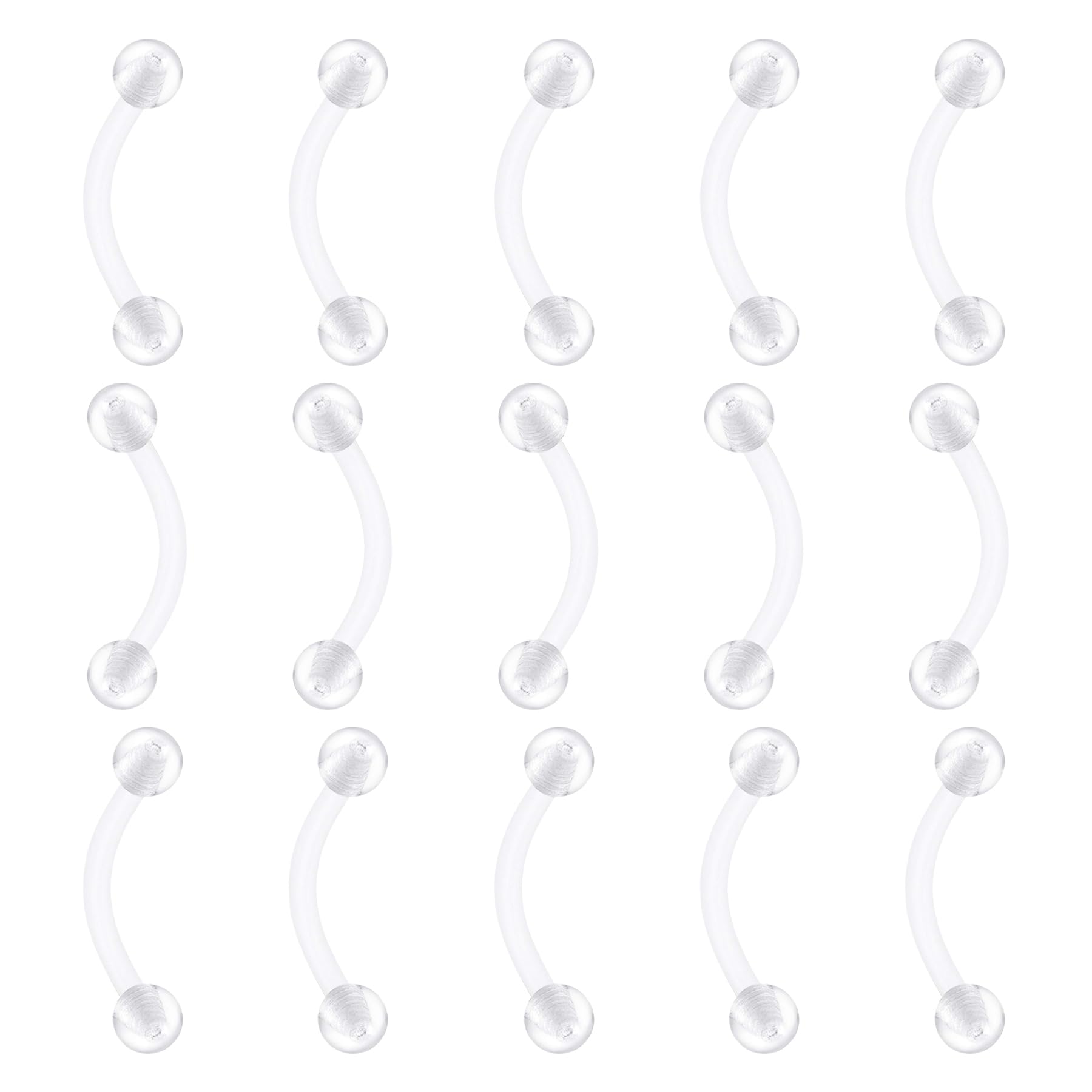 FECTAS 16G 14G Clear Flexible Plastic Daith Rook Earrings Eyebrow Rings Curved Barbells Belly Piercing Retainers 15PCS