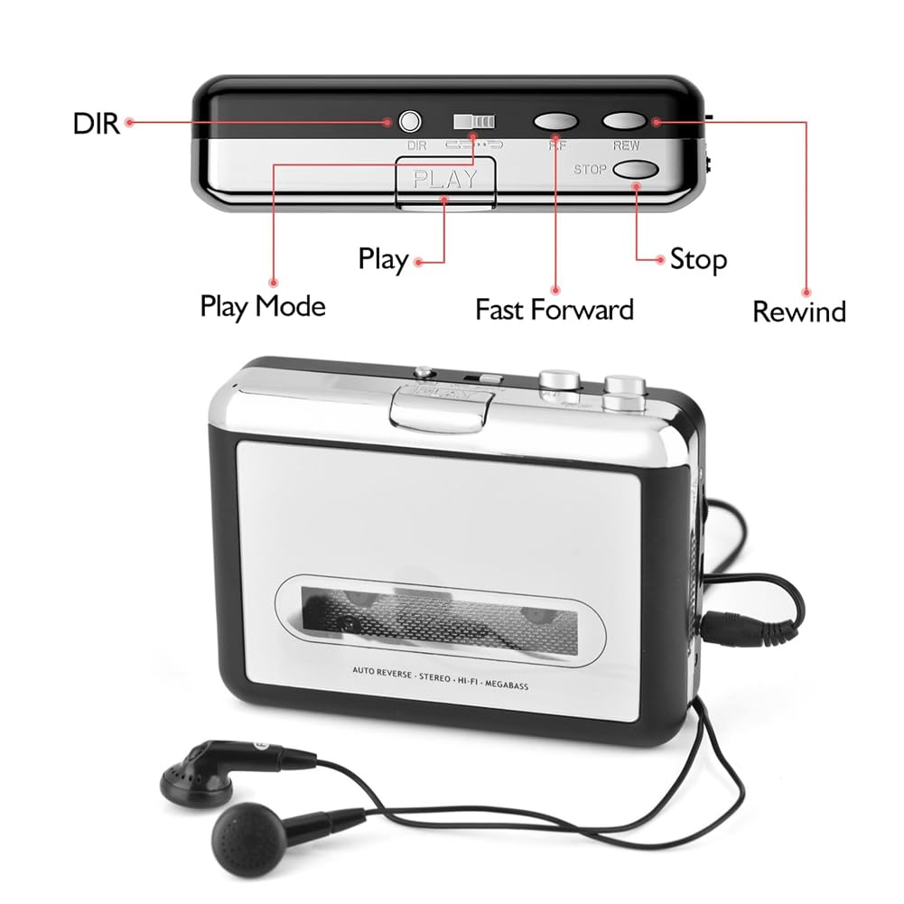 Tiiyee Kassettenspieler, Kassettenkonverter, Portable Digital USB Kassettenrekorder Audio Musik Kassette Mp3 Konverter Tragbarer Konvertieren Kassetten Digitales Format Mit Kopfhörer Player Laptop