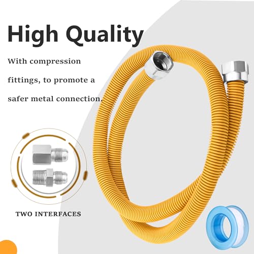 Puxyblue GASLINE48 𝙐𝙥𝙜𝙧𝙖𝙙𝙚𝙙 Puxyblue 48 Inch Flexible Gas Line Kit For Dryer,Water Heater,Gas Tank,Gas Stove,Flexible Stainless Steel Yellow Gas Line Come thumb #4