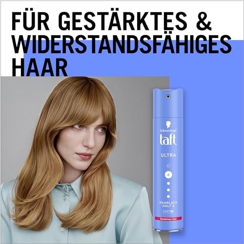 Schwarzkopf Taft Ultra lakier do włosów (250 ml), stopień utrwalenia, 4 stylizacje włosów, lakier do wszystkich rodzajów włosów, wzmocnione włosy, wegańska formuła*