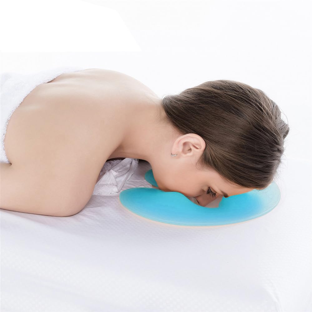 Silicon U-Shape SPA Pillow Gel Face Pad Cojín de Masaje para Cama de Belleza - Azul, 31 x 26 cm