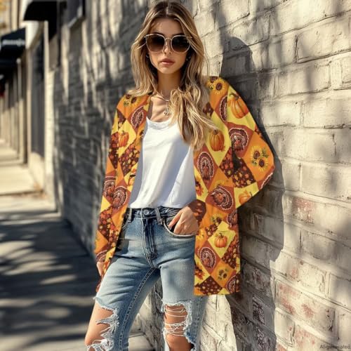 Image of Fall Maple Leaf Cardigan Sweaters for Women Long Sleeve Cardigan Soft Drape Open Front Dusters V-Neck Jackets Dressy