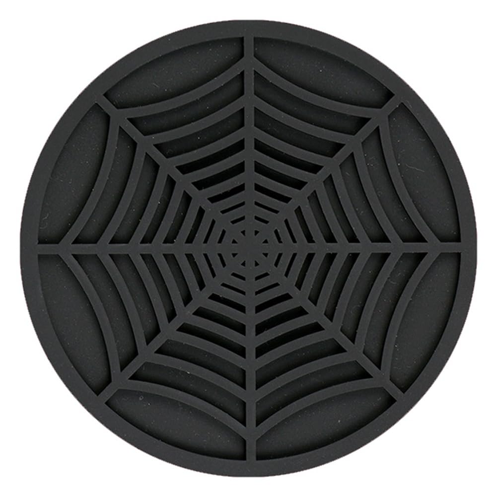 Rvvwhfn Black Silicone Spider Web Coasters For Drinks - 6 Pack Design Spider Drink Coasters, 4Inch Coaster Set, Easy To Use