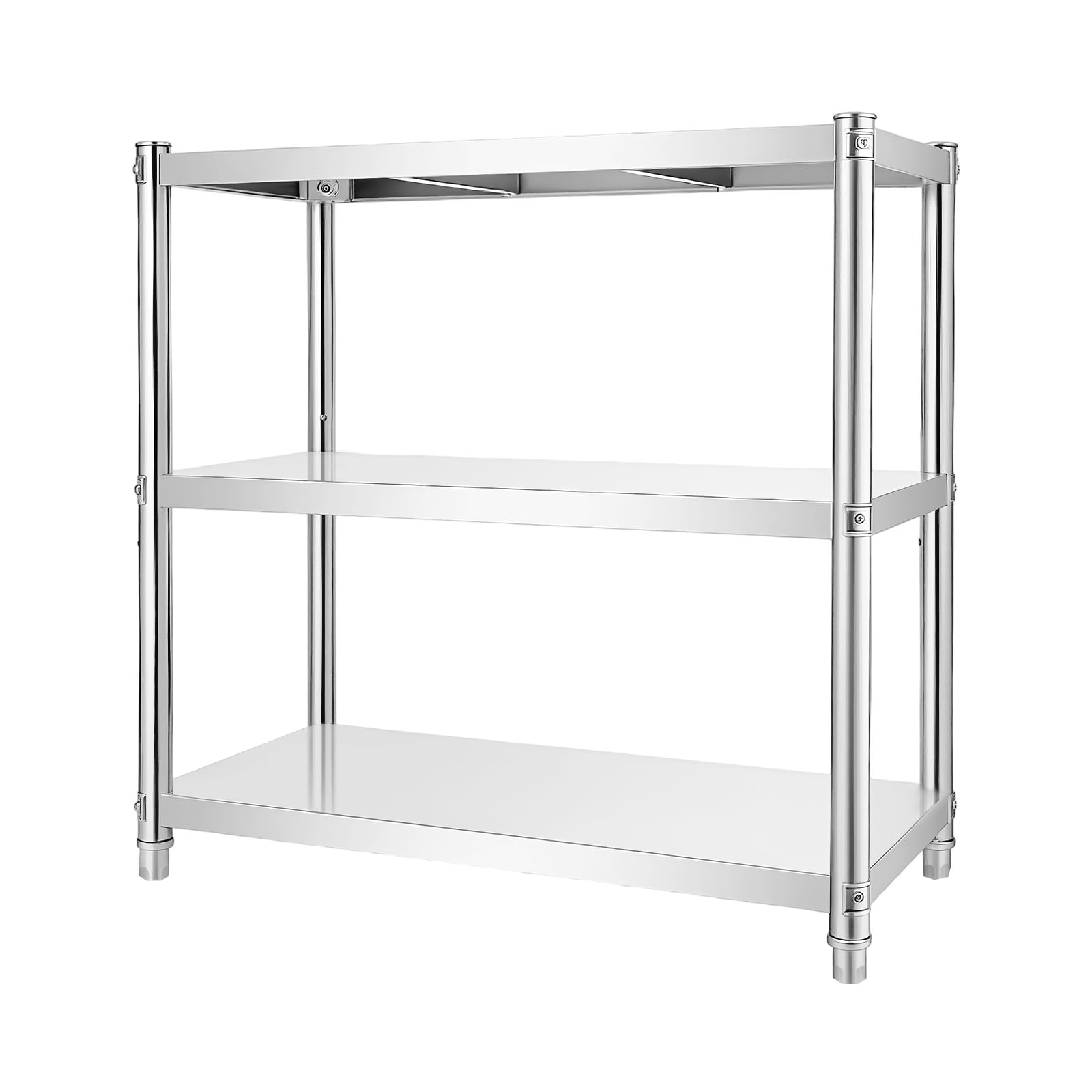 Mesa de trabajo de acero inoxidable con 3 niveles, capacidad de carga de hasta 30 kg, mesa de acero inoxidable, estantería para gastronomía, 80 x 80 x 40 cm, para cocina grande, restaurantes