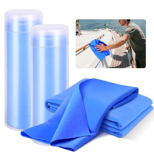 Nkiy Quen 2 Pcs PVA Boat Car Drying Towels,Synthetic Chamois Towel Boat Supplies for Boat and Car,Absorbent Car Drying Towels to Clean Surface Prevent Scratches