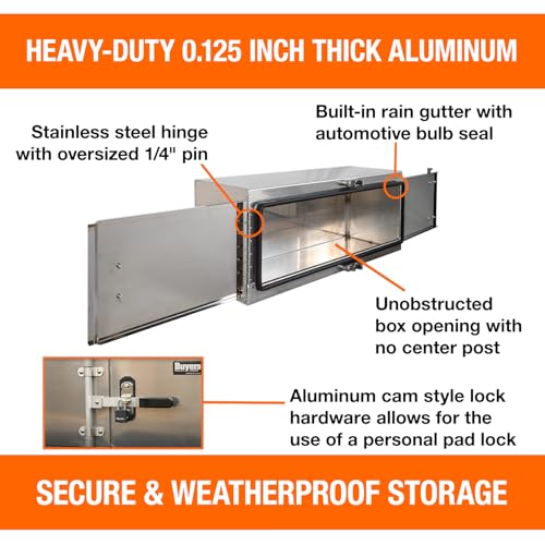 Image of Buyers Products 1762645, 24x24x60 Smooth Aluminum Underbody Truck Tool Box with Double Barn Door, Cam‑Lock Hardware, Rain Gutter Seal, Universal Mount Storage for Flatbed and Trailer Use
