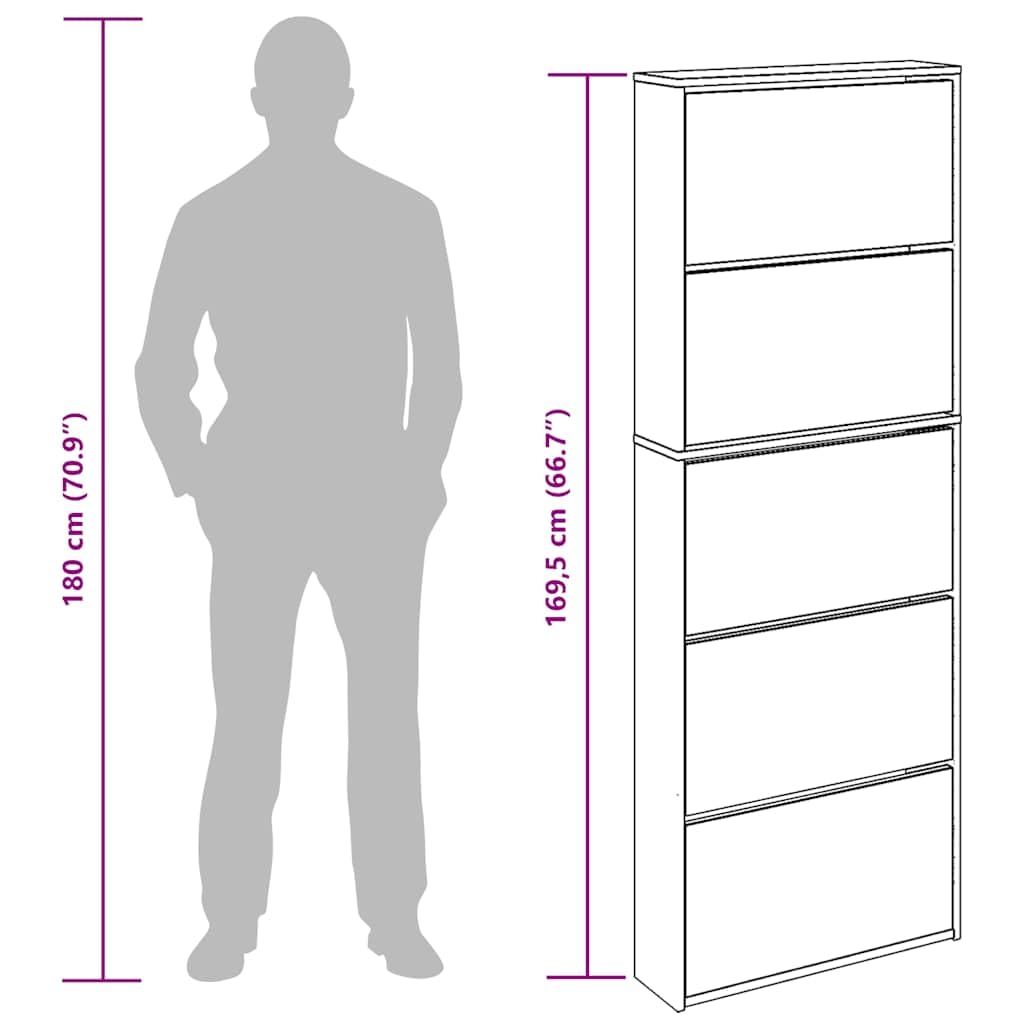 vidaXL Mueble Zapatero 5 Cajones con Espejo Organizador Mobiliario Salón Dormitorio Sala de Estar Almacenamiento 63x17x169,5cm Blanco