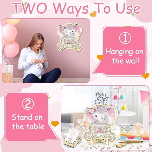 Image of Wenqik 63 Pcs Pink Elephant Baby Shower Guest Book Alternatives Set Baby Shower Decorations with Photo Frame Sonogram Frame Keepsake 60 Wood Slices Guest Book for Birthday