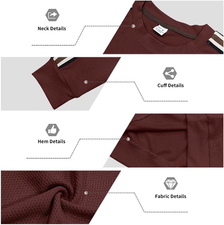 Men's Spring/Autumn Classic Striped Shirts Solid Color Waffle Round Neck Long Sleeve Pullovers Fashion Loose Top