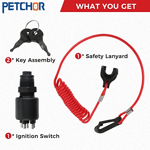 PETCHOR Ignition Switch and Key Assembly with Lanyard, 175974 5005801 Ignition Switch Compatible with Johnson Evinrude 40-200HP Outboard Motor
