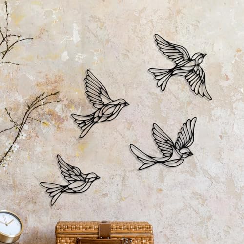 Hnatzu Black Sparrow Metal Bird Wall Art, Set of 4