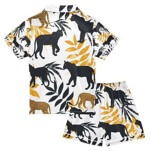 senya Leopards Leaves A Satin Summer Pajama Sets Silk Short Sleeve Button Down Sleepwear2