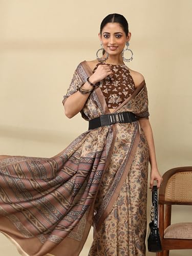 Image of Garden Vareli Pashmina Saree With Unstitched Blouse Piece