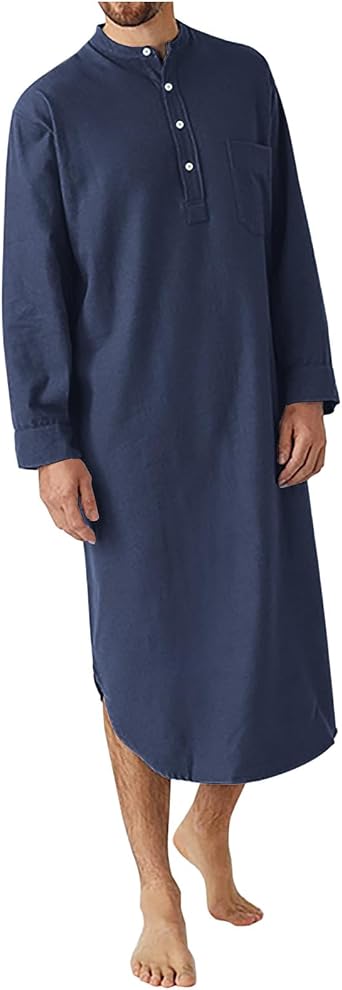 Muslim Long Shirts for Men Casual Spring Summer Curved Hem Button Down Thobe Solid Long Tunic Shirts Ramadan Kaftan