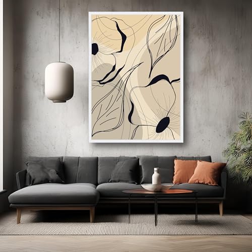 Tableau à motifs floraux sur toile pour salon moderne esthétique épurée