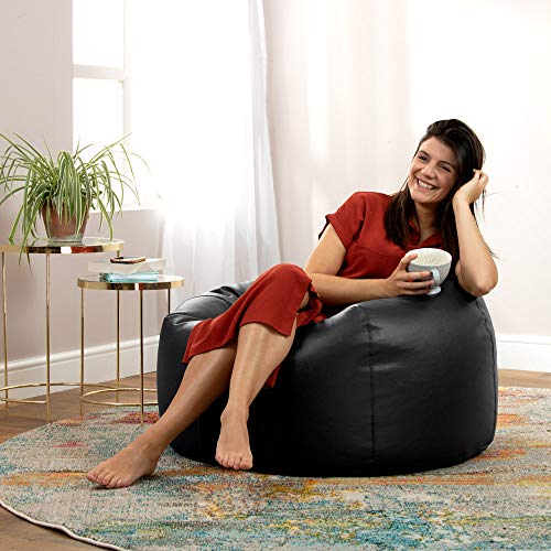 Bean Bag Bazaar Klassischer Sitzsack aus Kunstleder, Schwarz, Sitzsack Erwachsene mit Füllung, Indoor Sitzsack Kuschelig… – Bild 3