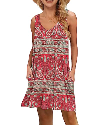 WNEEDU Damen Leichte Sommerkleid V-Ausschnit Swing Tank-Kleid Ärmellos...