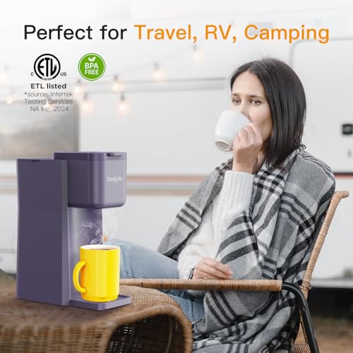 Image of Tastyle Mini Hot and Iced Coffee Maker Single Serve, for K Cup and Ground, 6 to 14 Oz Brew Sizes, with Recipe Book, for Home, Travel, RV, Office and Dorm, Violet