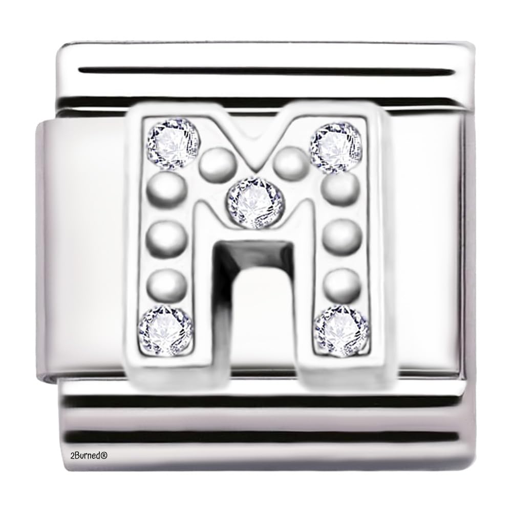 A-Z Letter Cubic Zirconia Italian Charm Links for 9mm Bracelets (Letter M)