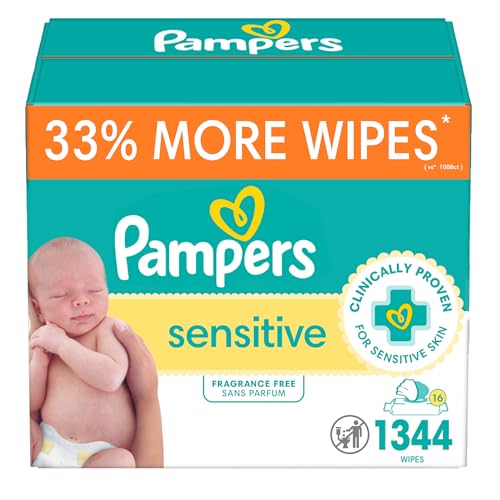 Image of Pampers Sensitive Baby Wipes, Water Based, Hypoallergenic and Unscented, 16 Flip-Top Packs (1344 Wipes Total)