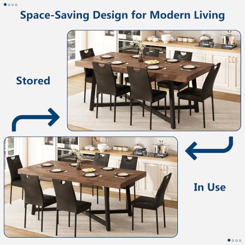 7 Pcs 71 inch Farmhouse Dining Table with Chairs Set for 6,Brown