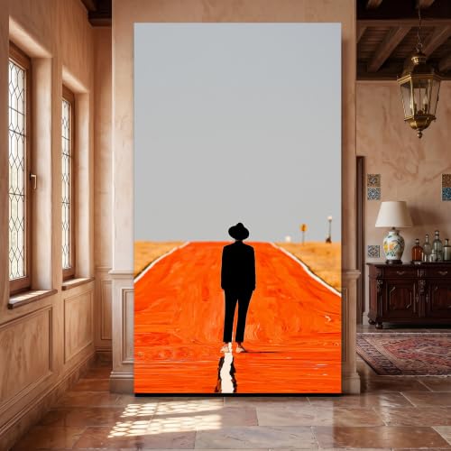 Affiche abstraite paysage urbain moderne grand tableau sur toile route orange 60x105cm