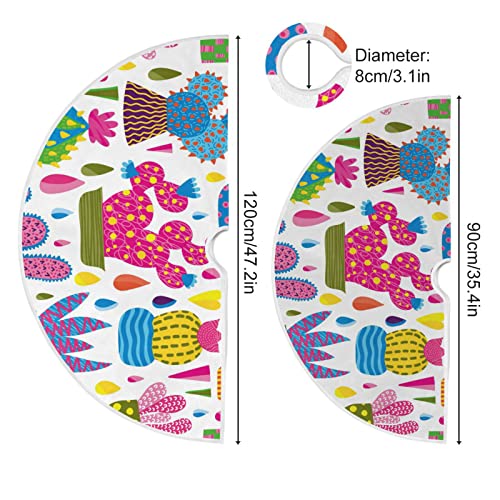 Cute Cactus Christmas Tree Skirt 35.4/47.2 Inch Large, Double Layer, With Felt Fabric Lining, Tree Mat For Xmas Holiday Party Decoration #TOP1