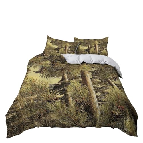 Duvet Cover Set Botanical Pine Pattern Pattern Printed Bedding Duvet Cover with Zipper 3 Pieces for Girls, Boys and Teens Green Comforter Cover 230x220cm