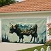 Mountainous Forest Garage Door Cover, Nature-Inspired Highland Cow Large Garage Door Decorations, Outdoor Home Décor for All Seasons 157x71 Inch
