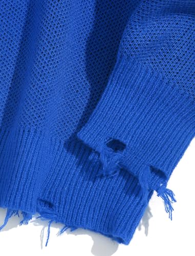 ZAFUL Frayed Hem Flame Sweater for Men Trendy Ripped Halloween Pullover Sweaters Raglan Sleeve Y2K Street Knitwear4