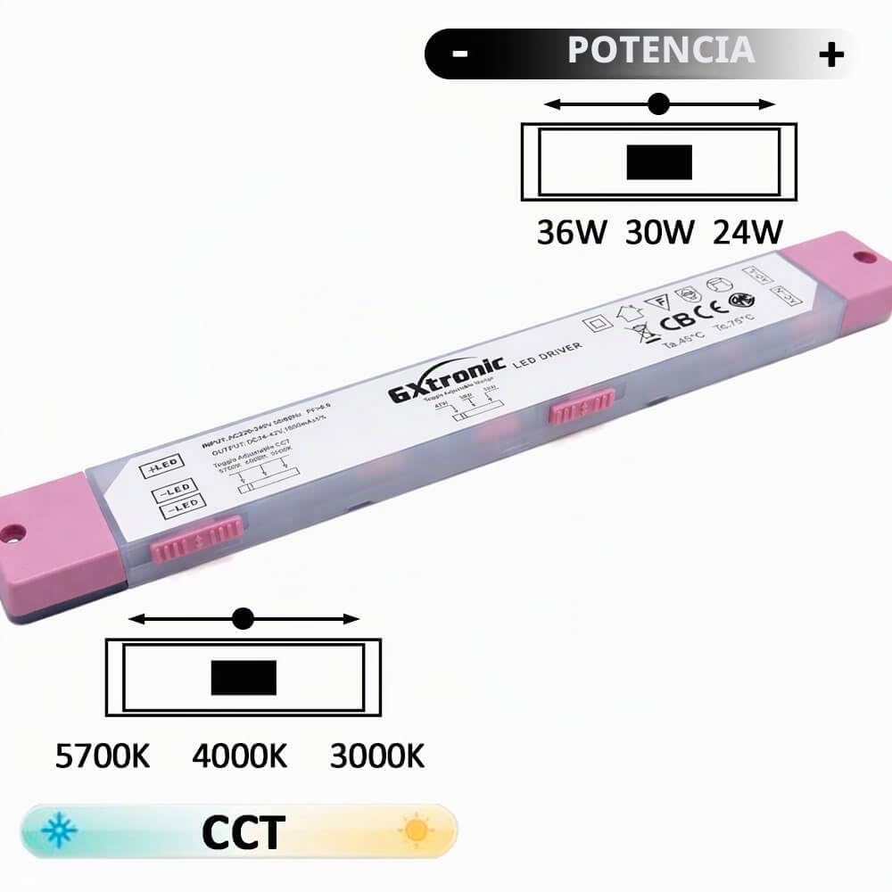 FactorLED GXtronic Pack Panel LED 60x30 Superficie 36W (360W), 4000Lm, Plafón Cuadrado Techo, Potencia Regulable, 3CCT Luz Seleccionable, 595x295x22mm (2)