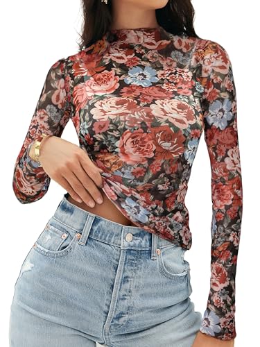 Save $5 on MEROKEETY Women's Sheer Mesh Lace Top with code GD3RSXGH