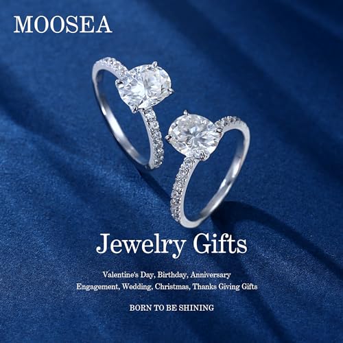 MOOSEA 2ct Oval Moissanite Rings for Women, 925 Sterling Silver D Color VVS1 Clarity Lab Created Moissanite Engagement Rings for Women Side Stone Rings3