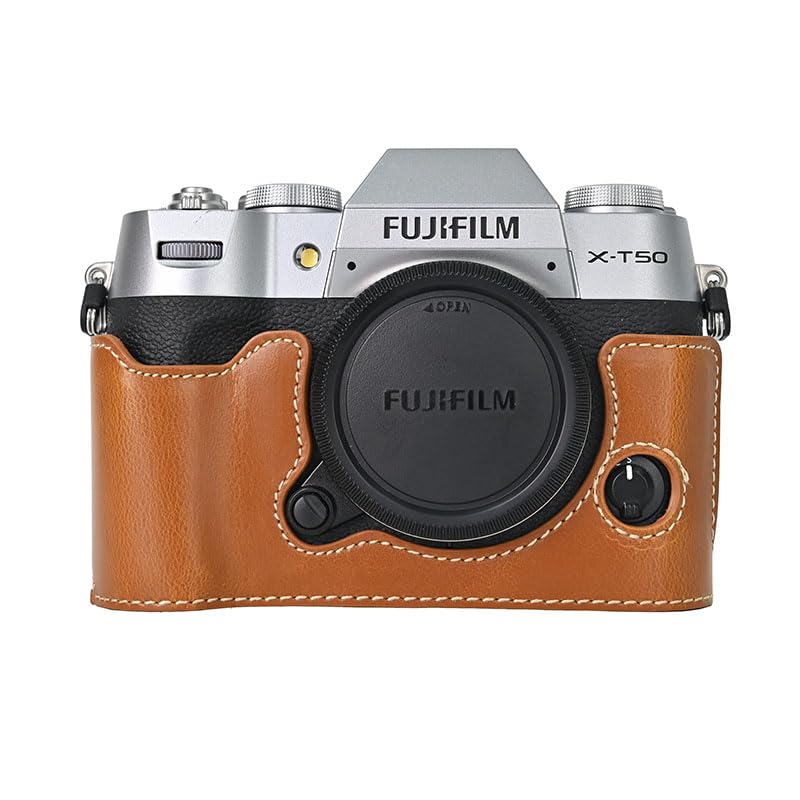 TYUANDOUER X-T50 XT50 Case - PU Leather Half Case for FUJIFILM X-T50 Digital Camera - Protective Grip Camera Case - Brown