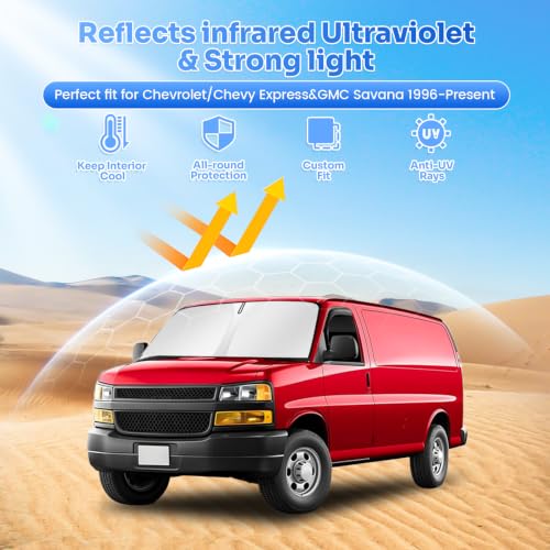 Image of Canvcle Window Shades for 1996-2026 Chevrolet /Chevy Express & GMC Savana Accessories Windshield Sun Shade Side Rear Window Covers Sunshade Shield Privacy Protection for Keep Vehicle Cool Black 3PCS