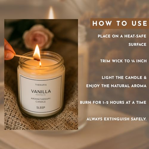 Image of Therapia Self Relieving Vanilla Essential Oil Candle |Hand Poured 200gms Soy Candle| More Than 12 Hours of Burn | Aromatherapy Gifts for Better Sleep, Relaxation and Home Spa