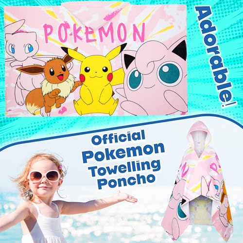 Image of Pokemon Hooded Kids Beach Towel Absorbent Changing Robe Cotton Poncho Bath Towels (Pink, 6-14 Years)