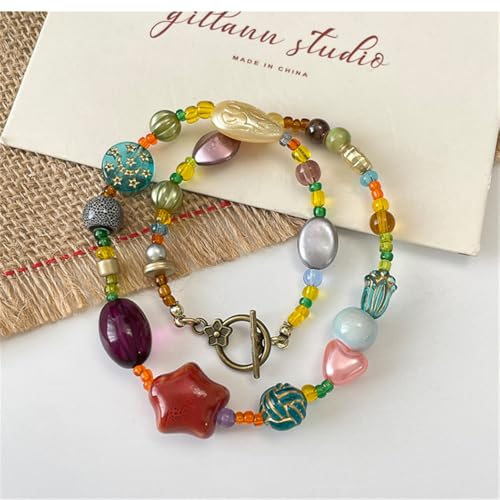 OT Toggle Clasp Ceramic Star Pendant Beaded Necklace For Women Bohemia Handmade Colorful Round Bead Choker Adjustable Clavicle Chains Simple Trendy Christmas Holiday Party Y2K Jewelry Gifts For Her4