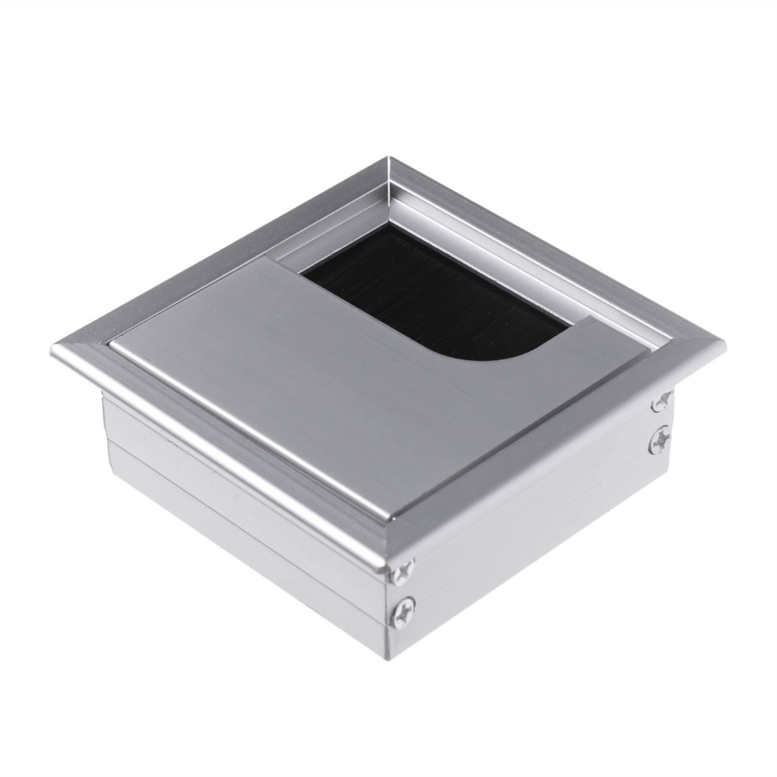 Sybnikolf 80X80mm Silver Desk Grommet Cable Grommet Aluminum Alloy Office Table Desk Rectangle Wire Hole Cover With Black Brush 53Mm Silver(80X80mm Silver)