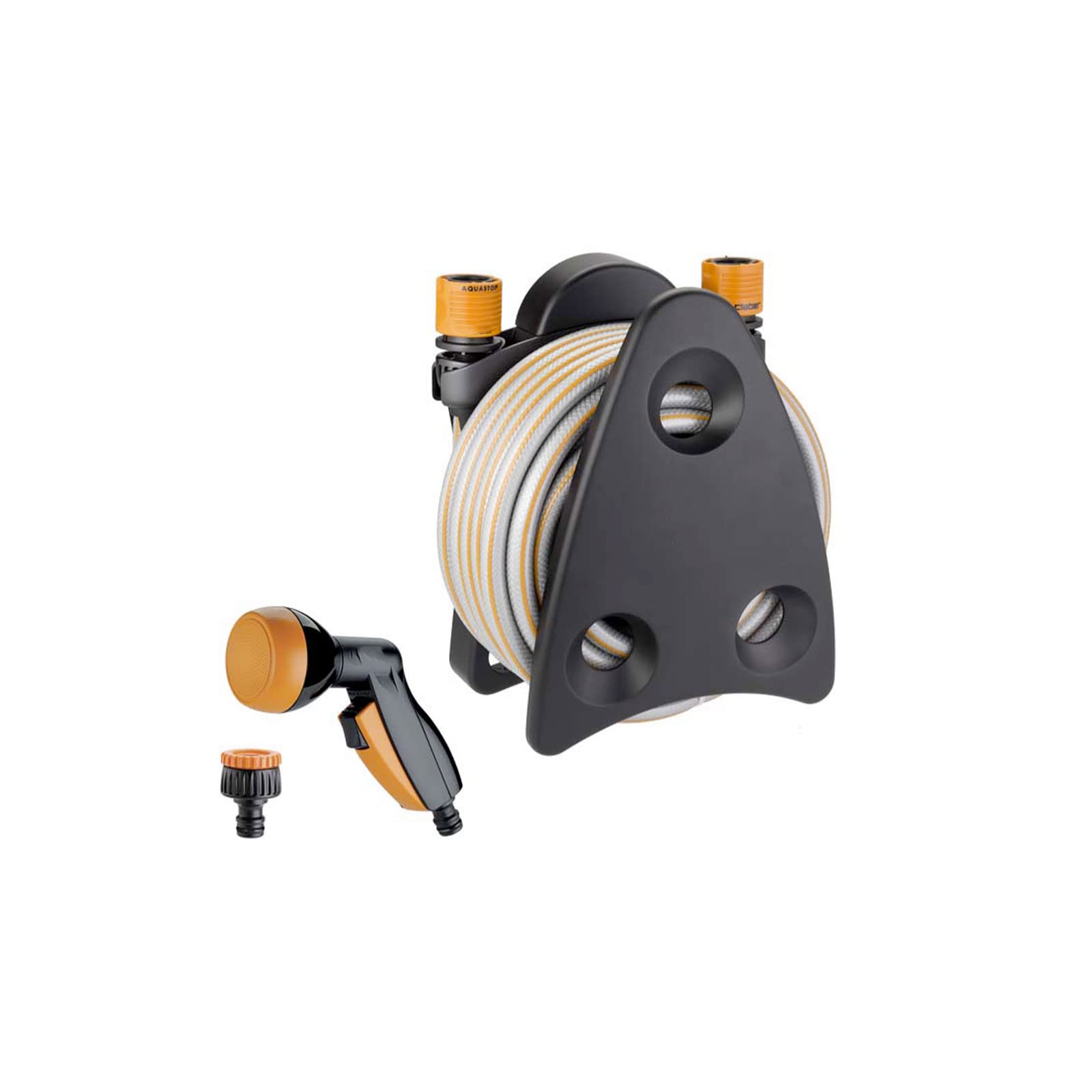 Mondo Viro Mini set garden con tubo da 10 mt, raccordi, riduttori, pistola a doccia e pratico portatubo compatto