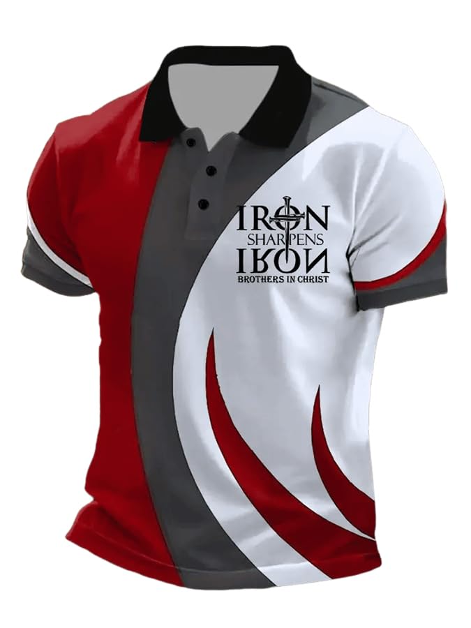 Men's Retro Iron Sharpens Iron Faith Casual Printed Polo Shirt