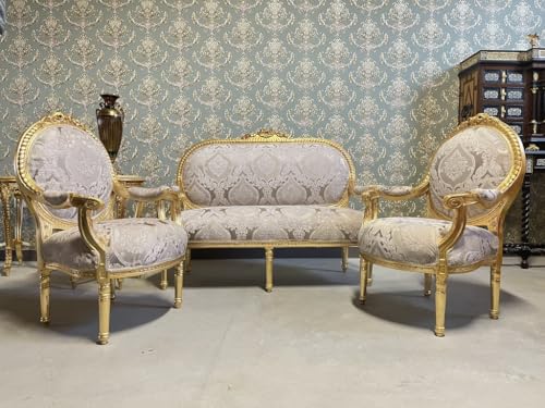 CasAmin Home & Living Gold Lounge Sofa Set, Retro Barock Rokoko Stil, Couch Set für Wohnzimmer Heimdekoration für Hotel Lounge – Bild 3