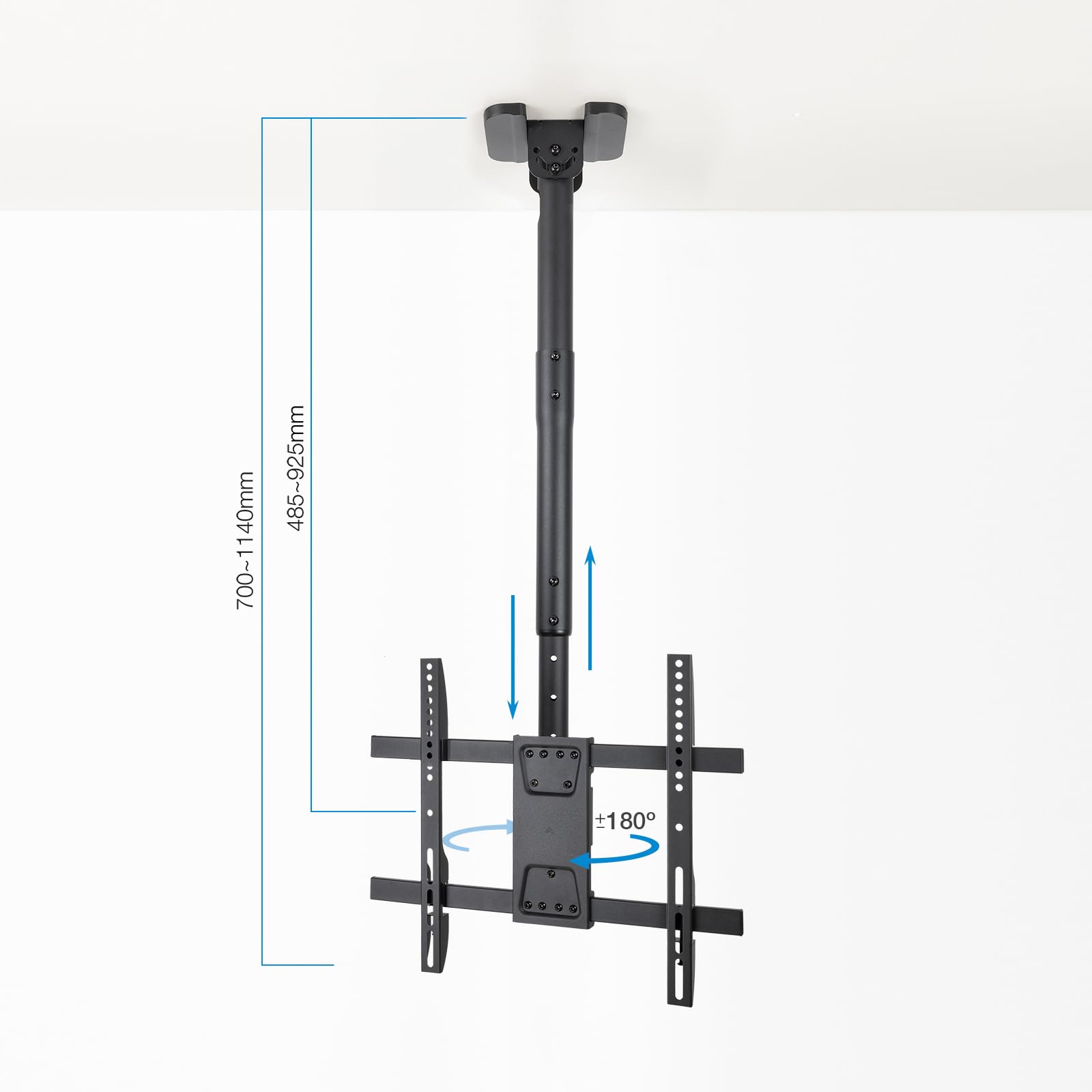TOOQ LPCE1175TSLI-B obrotowy wysuwany uchwyt sufitowy do ekranów 32"-75", waga do 60 kg, VESA do 400 x 400, kolor czarny