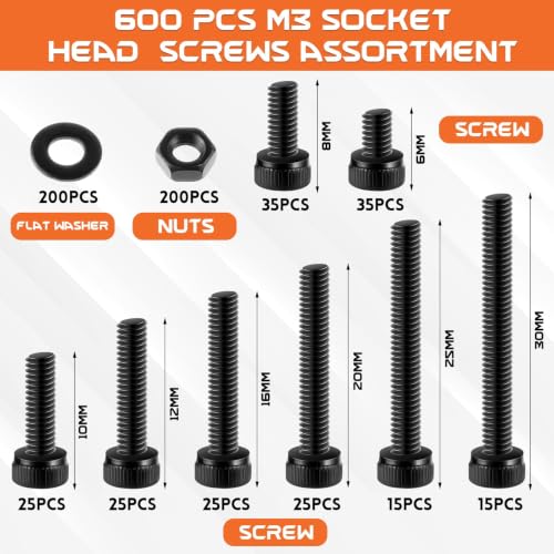 Image of DIANZHU M3 Allen Bolts Assortment Kit 600 Pcs 12.9 Tensile Hex Socket Head