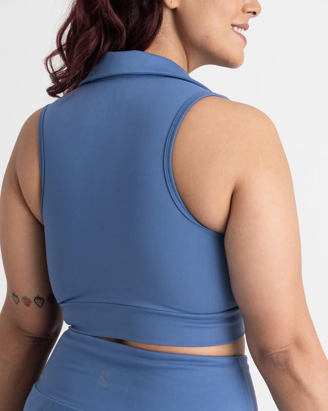 Image of HUNNIT 2 in 1 Sports Bra Crop Top - women's Polo Neck and Racerback styles with Medium Coverage, Lightly Padded, Stretchy Sports Bra perfect for Gym Workout and Sweat Wicking Fabric