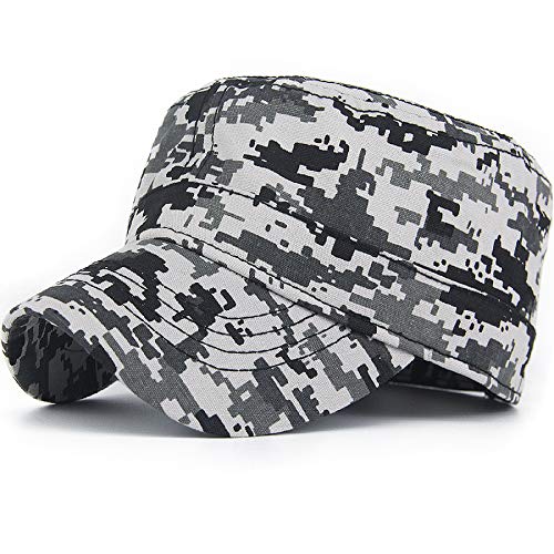 REDSHARKS Men Women Digital Camouflage Camo Cadet Army Cap Velcro Adjustable Canvas Military Hat Flat Top Baseball Cap White