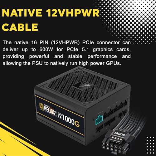 Image of GAMDIAS PCIe 5.1 & ATX3.1 Gold 1000W Power Supply for GeForce RTX 5000 Series, 1000W Fully Modular ATX 80 Plus Gold Computer PSU for Gaming PC Desktops, Low-Noise Fan, HELIOS P2-1000G
