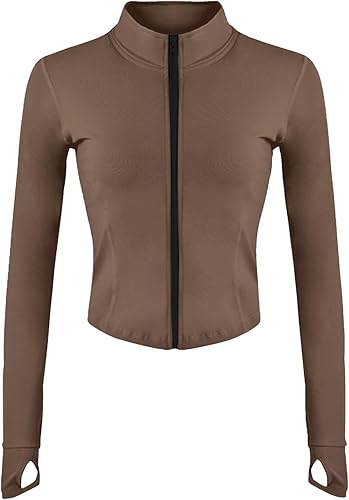 Gacaky Chaqueta atlética para mujer, ligera, con cremallera completa, para yoga, recortada, para entrenamiento, ajustada, con agujeros para el pulgar