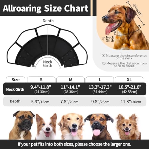 Image of Allroaring Dog Cone, Soft Dog Cones for Dogs, Adjustable Doggie Cone Collar | to Stop Licking, Professional Pet Recovery Cones E-Collar for Dogs Aftert Surgery Wound Healing, Black S