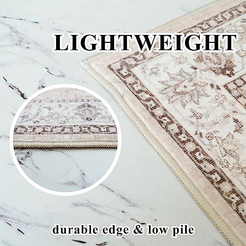 Hallway Washable Runner Rug - 3x10 Kitchen Rugs Entryway Rug Runner Vintage Soft Floor Mat Non Slip Indoor Farmhouse Carpet for Bathroom Living Room Bedroom (3 X 10, Beige)